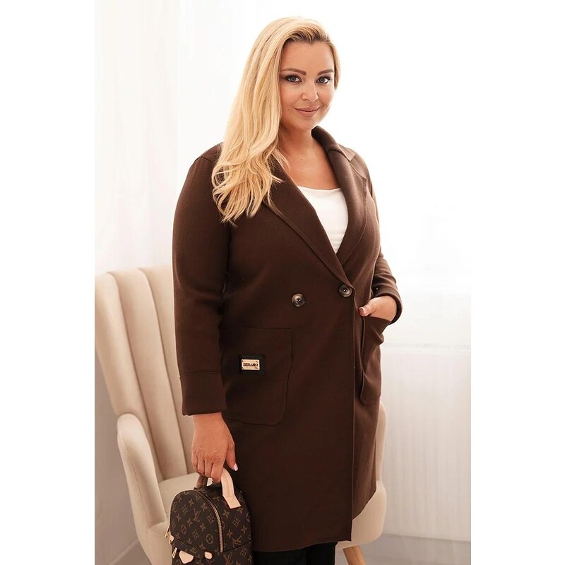 MladaModa Elegantný oversize kabát s veľkými vreckami model 5274 hnedý 67680670