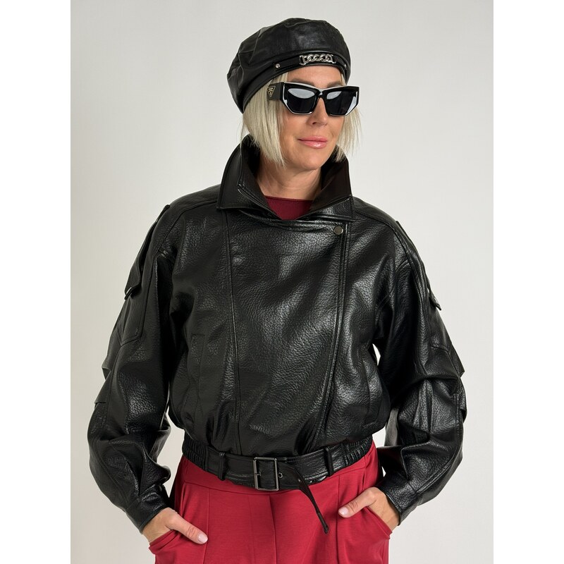 Voga Móda Čierna koženková bunda COMO 65246935