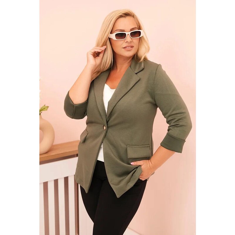 MladaModa Oversize sako so zapínaním na gombík model 21454 farba khaki 65626660