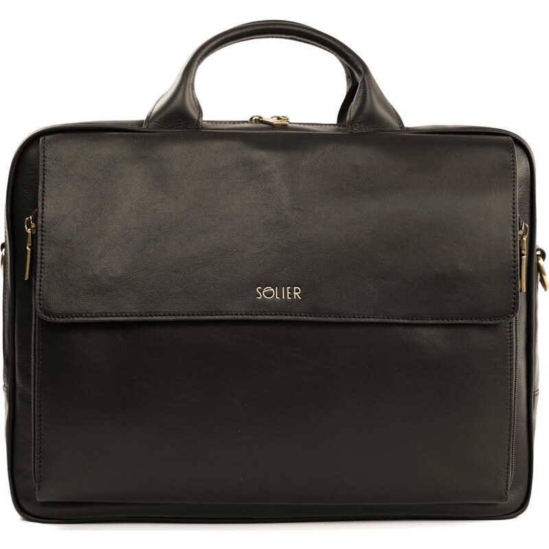 SOLIER Kožená hnedá taška na notebook SL30 DARK BROWN 3568626