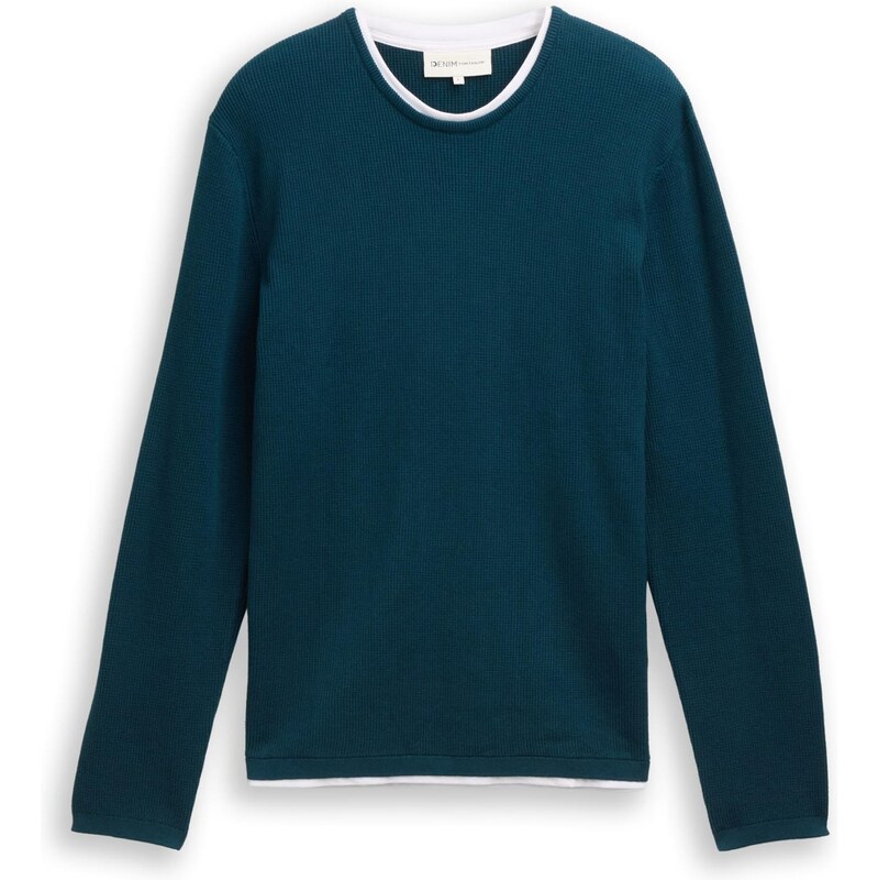 TOM TAILOR DENIM Sveter petrolejová / biela 65773272