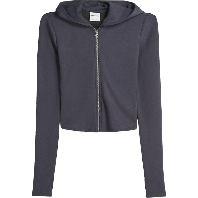 Bershka Tepláková bunda tmavosivá 65890951