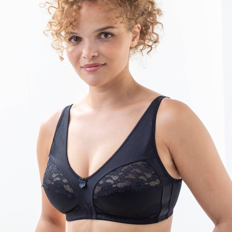 Spevňujúca podprsenka z čipky a úpletu, bez kostíc čierna 095 65218699