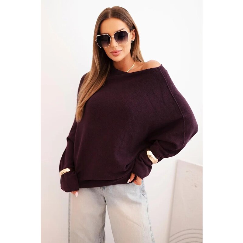 MladaModa Asymetrický sveter s netopierími rukávmi model IT95 tmavý 65258574