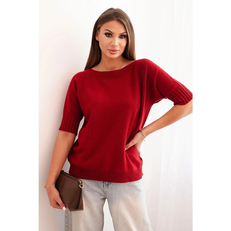 MladaModa Viskózový sveter s krátkym rukávom model 9511 bordový 65258592