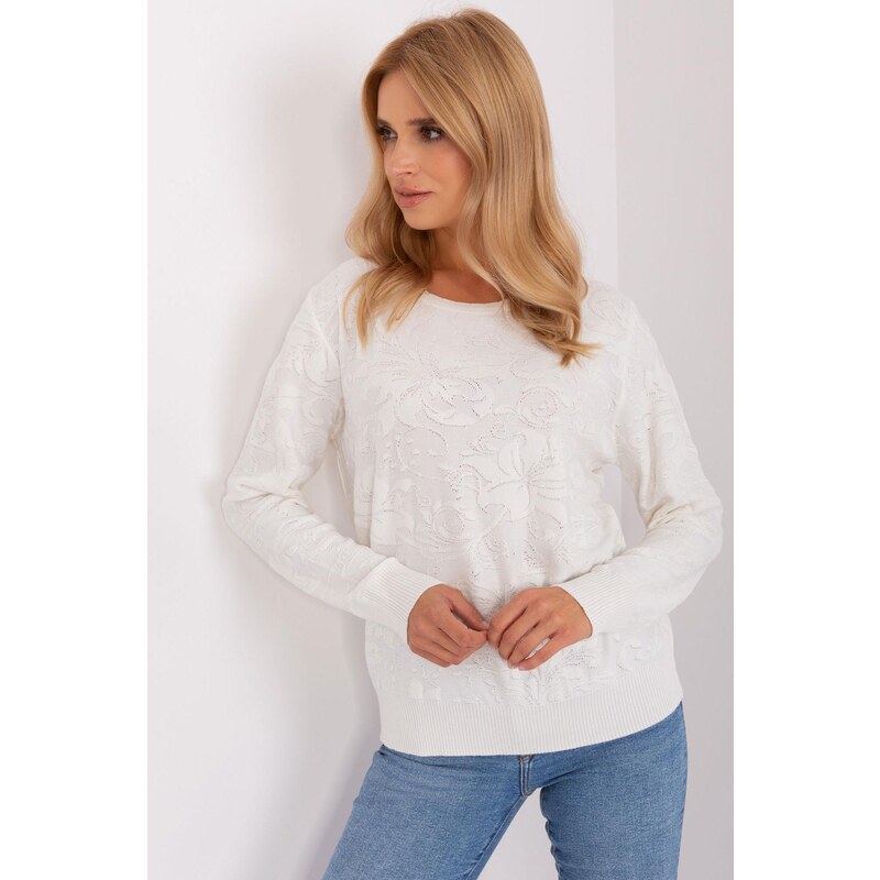 MladaModa Vzorovaný jednofarebný sveter model 23100 farba ecru 65258639