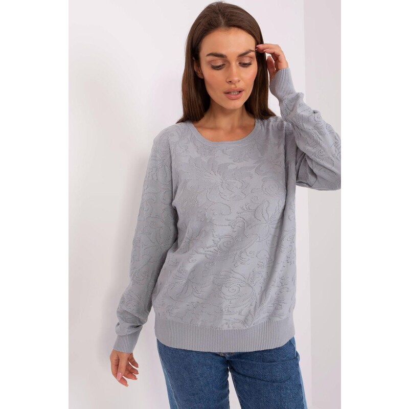 MladaModa Vzorovaný jednofarebný sveter model 23100 šedý 65258642