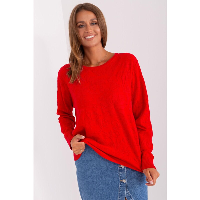 MladaModa Vzorovaný jednofarebný sveter model 23100 červený 65258640