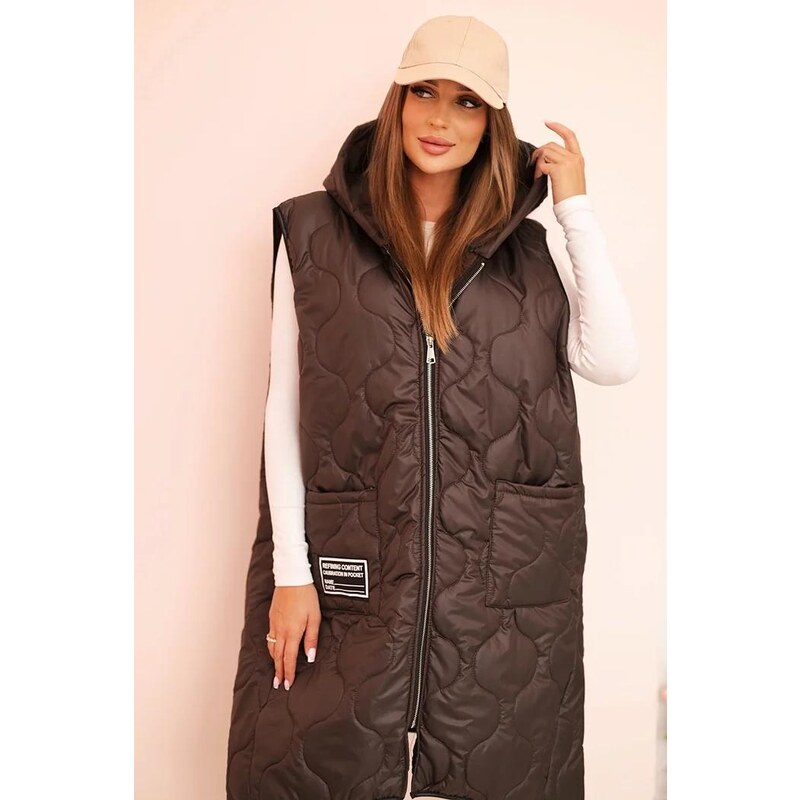 MladaModa Prešívaná oversize vesta s kapucňou a zipsom model 5393 65560542