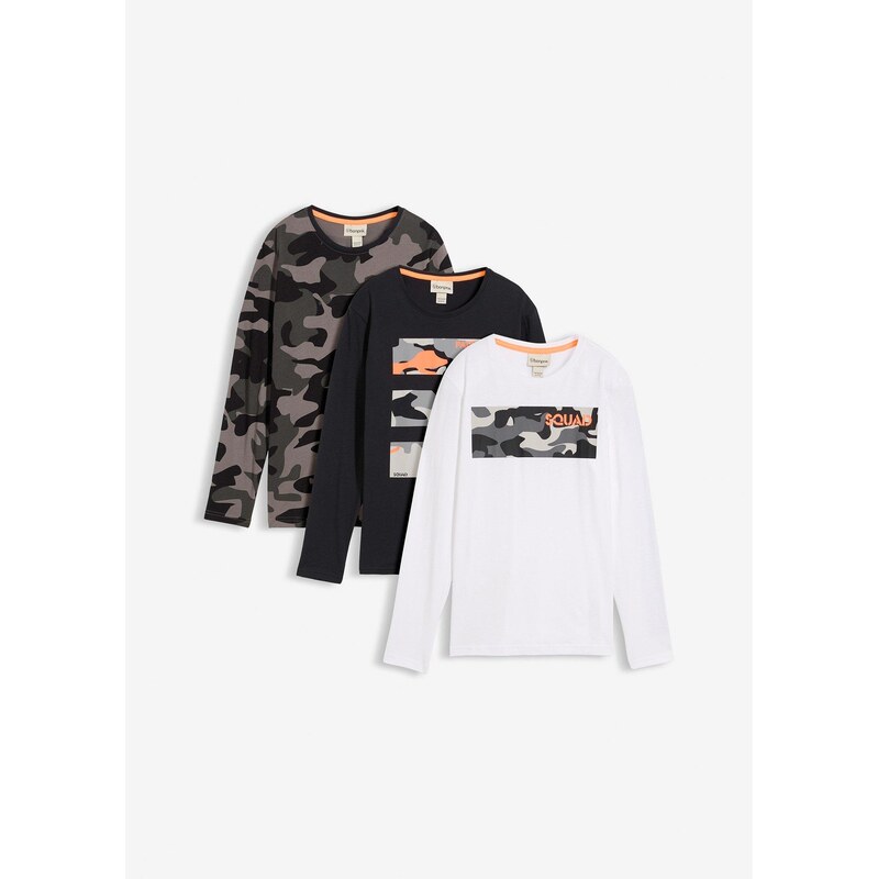 bonprix Tričko s dlhým rukávom (3 ks), z čistej bavlny, farba biela 44791056