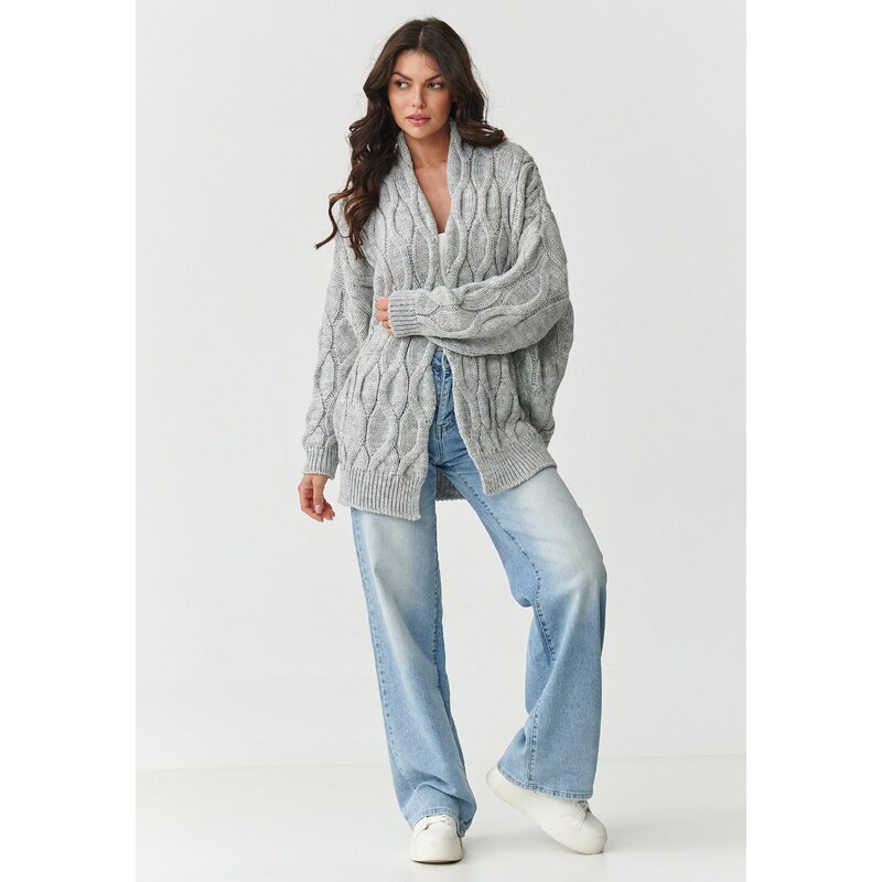 Makadamia Dámsky kardigán v hrubej väzbe | šedá melanž S163 65262185