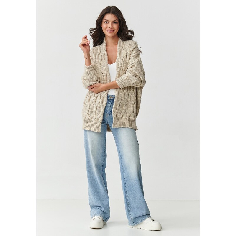 Makadamia Dámsky kardigán v hrubej väzbe | béžová melanž S163 65262186