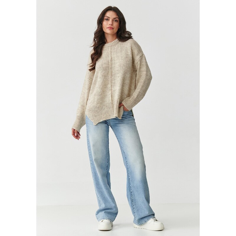 Makadamia Dámsky oversize sveter s prešívaním | béžová melanž s159 65262197