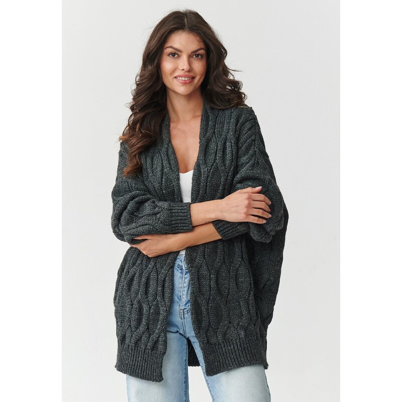 Makadamia Dámsky kardigán v hrubej väzbe | grafitová melanž S163 65262189