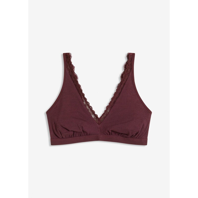 bonprix Podprsenka bralette s bio bavlnou a čipkou, farba hnedá 65262387