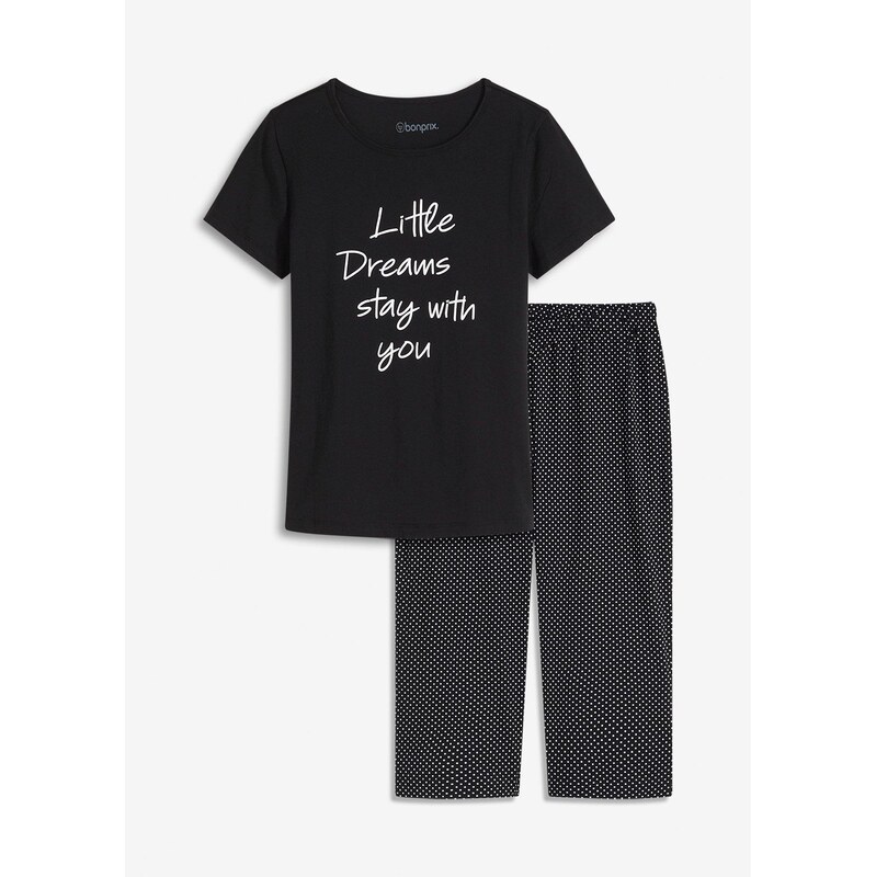 bonprix Capri pyžamo z čistej bio bavlny, farba čierna 65262516