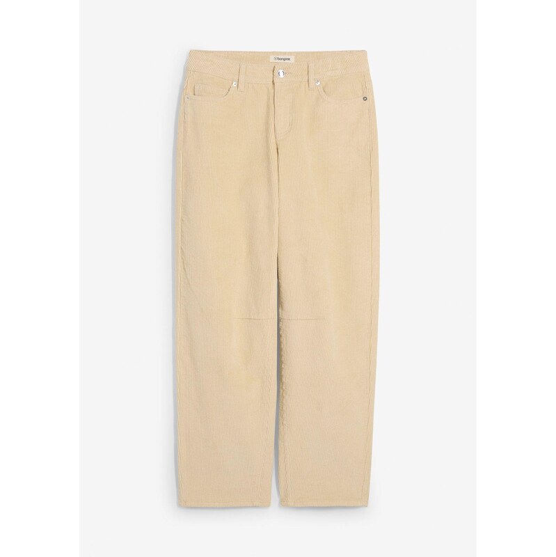 bonprix Kordové nohavice, Barrel, Mid Waist, farba béžová 65262538