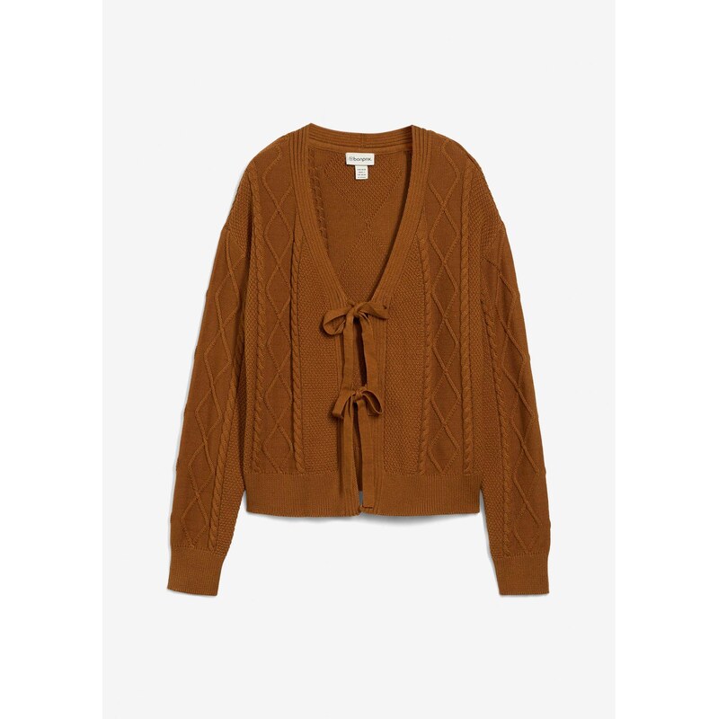 bonprix Pletený sveter s mašličkami, farba hnedá 65262544
