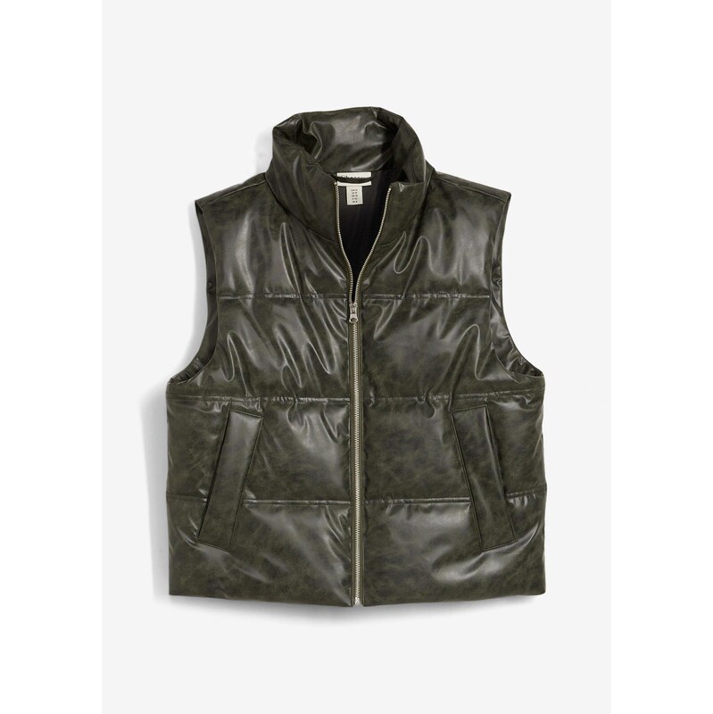 bonprix Prešívaná vesta z koženky, farba šedá 65262559