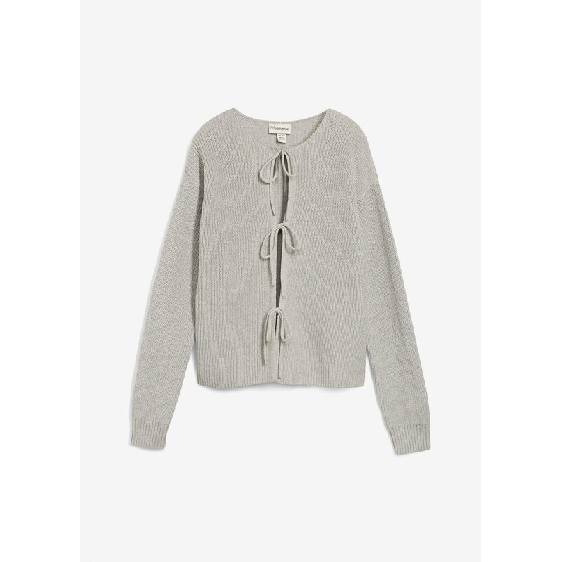 bonprix Pletený sveter s mašľovým detailom, farba šedá 65262601