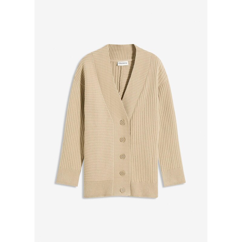 bonprix Kardigán s vrúbkovano pleteným vzorom, farba béžová 65262672