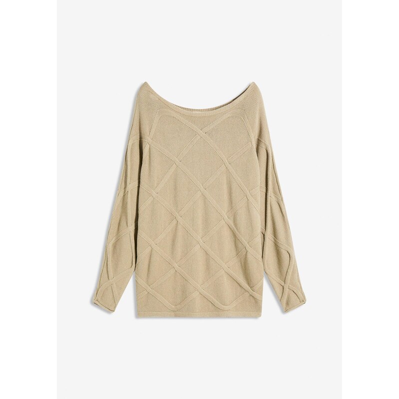 bonprix Pulóver s osmičkovým vzorom, farba béžová 65262675