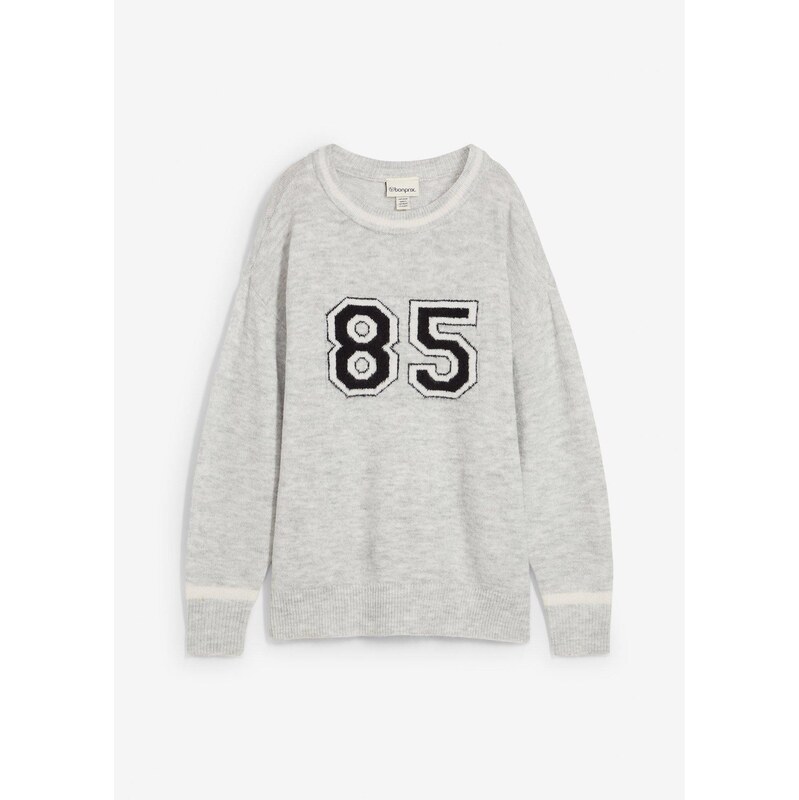 bonprix Oversize-pulóver s nadmerným strihom na pleciach, farba šedá 65262704