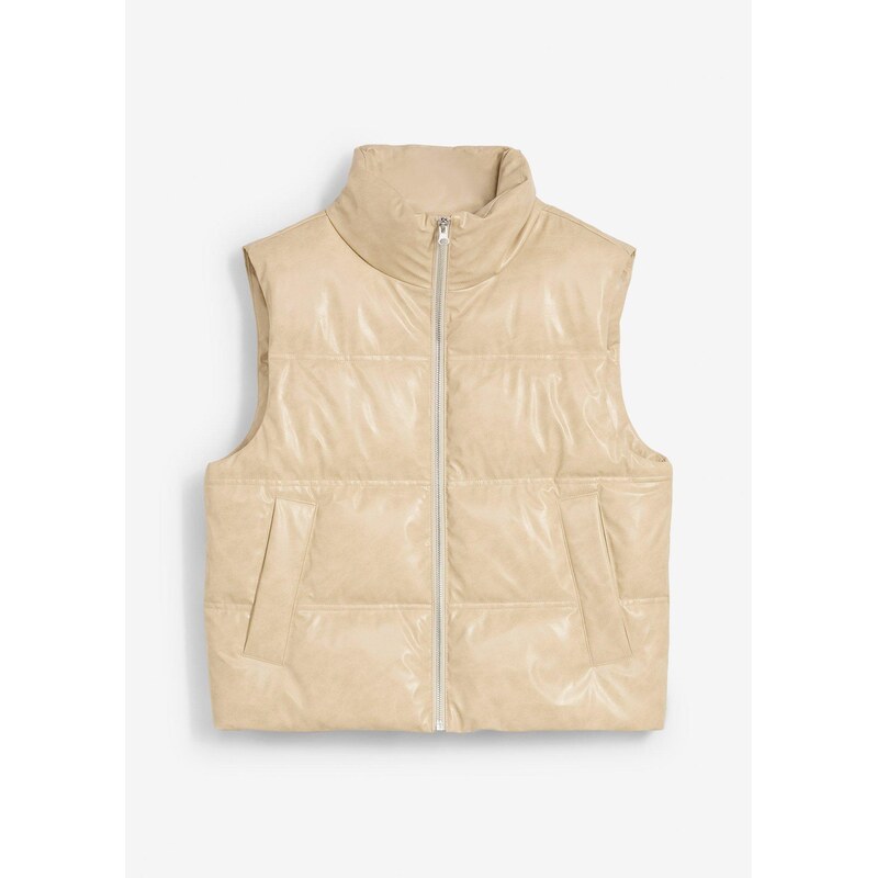 bonprix Prešívaná vesta z koženky, farba béžová 65262707