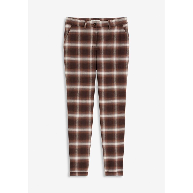 bonprix Kárované nohavice s manžetami, farba hnedá 65262721