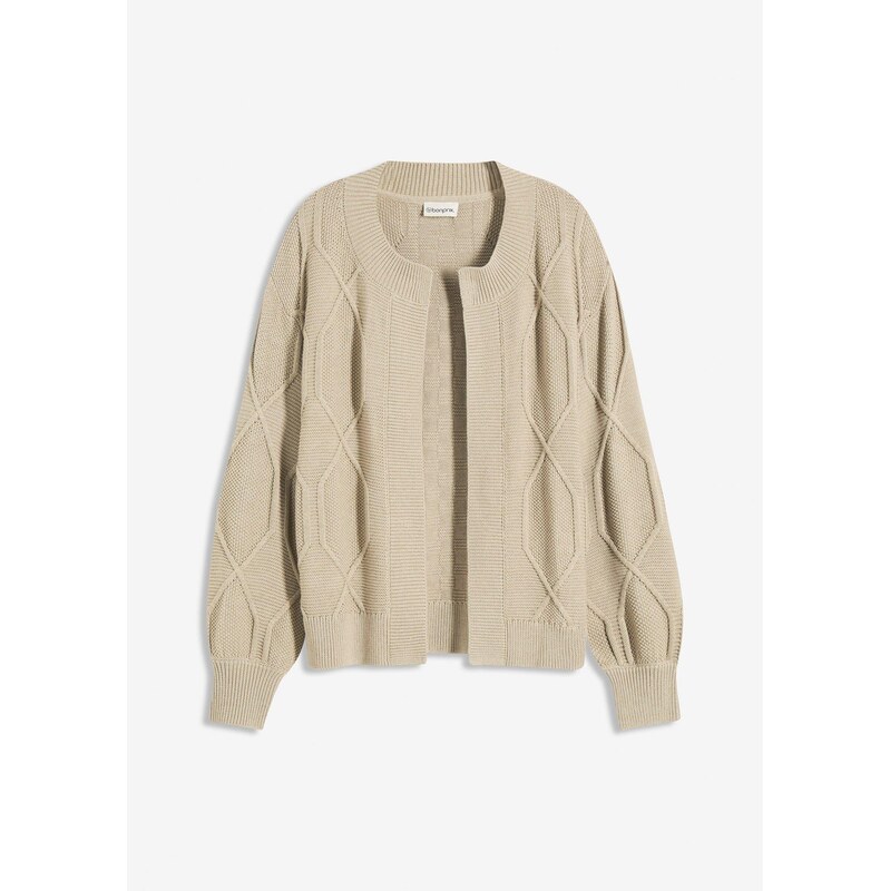 bonprix Pletený kardigan s osmičkovým vzorom, farba béžová 65262800