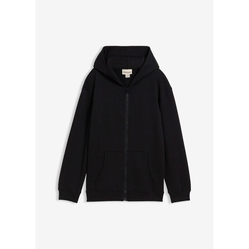 bonprix Mikinová bunda s kapucňou z mäkkého mixu bavlny, farba čierna 65262863