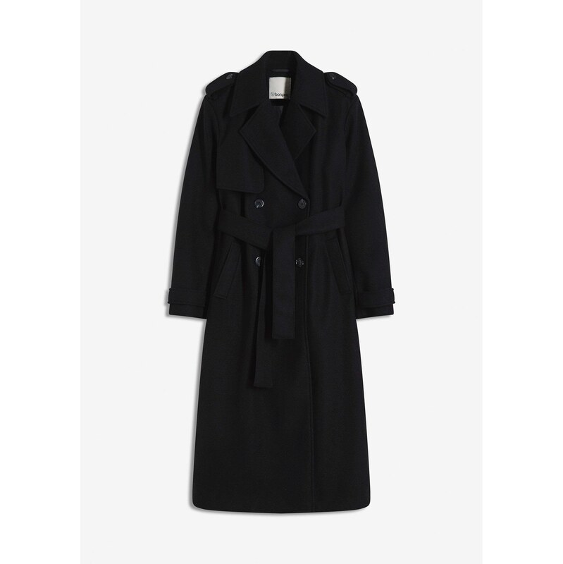 bonprix Trenčkot vo vlnenom vzhľade, farba čierna 65262910