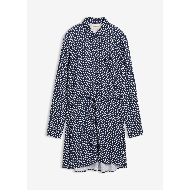 bonprix Košeľové šaty z padavej viskózy, farba modrá 65262932