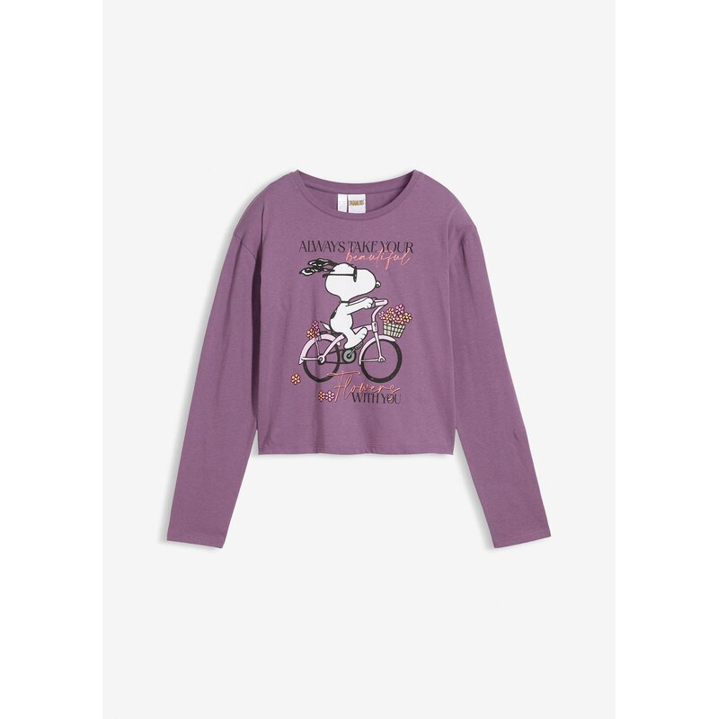 bonprix Tričko s dlhým rukávom Snoopy z čistej bavlny, farba fialová 65262951