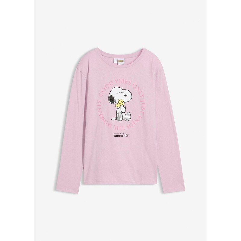 bonprix Tričko s dlhým rukávom Snoopy z čistej bavlny, farba fialová 65262950