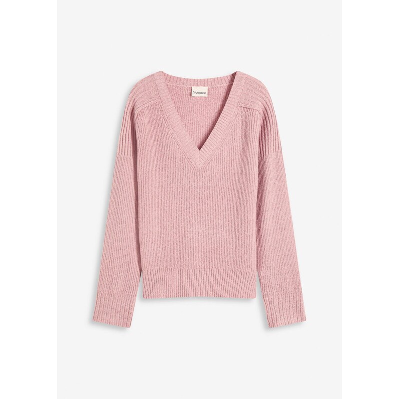 bonprix Pulóver s V-výstrihom, farba ružová 65262989