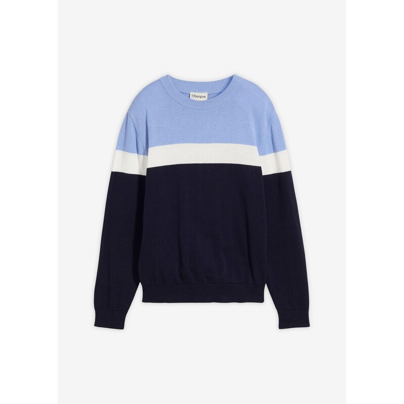 bonprix Jemne pletený pulóver z čistej bavlny, farba modrá 65263024