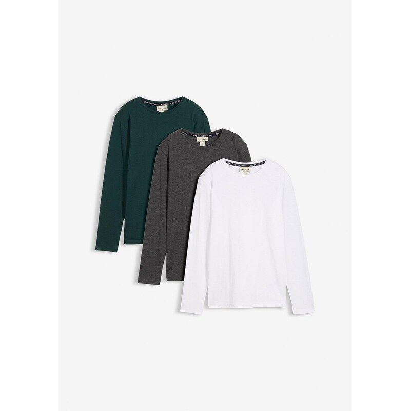bonprix Tričko s dlhým rukávom (3 ks v balení) s bio bavlnou, farba 65263025