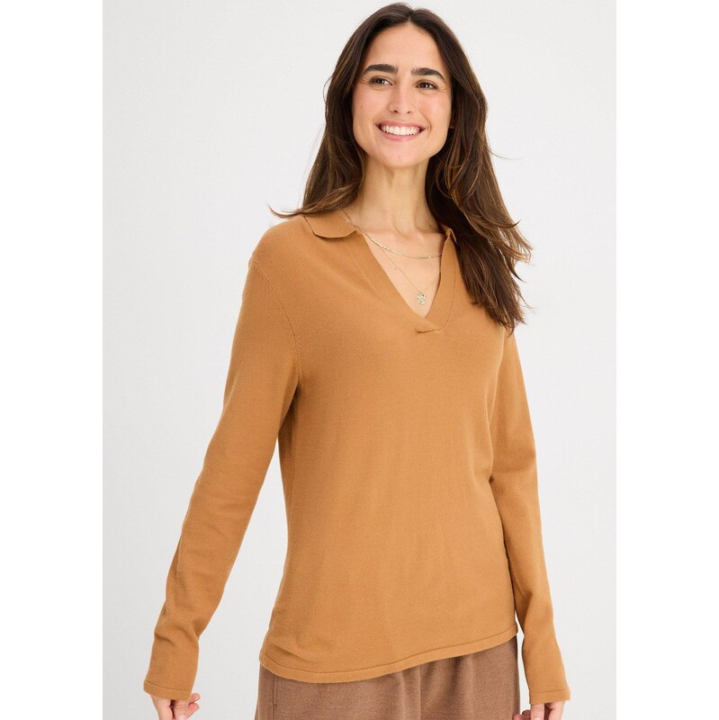 bonprix Polo tričko z jemnej viskózy, farba hnedá 65303320