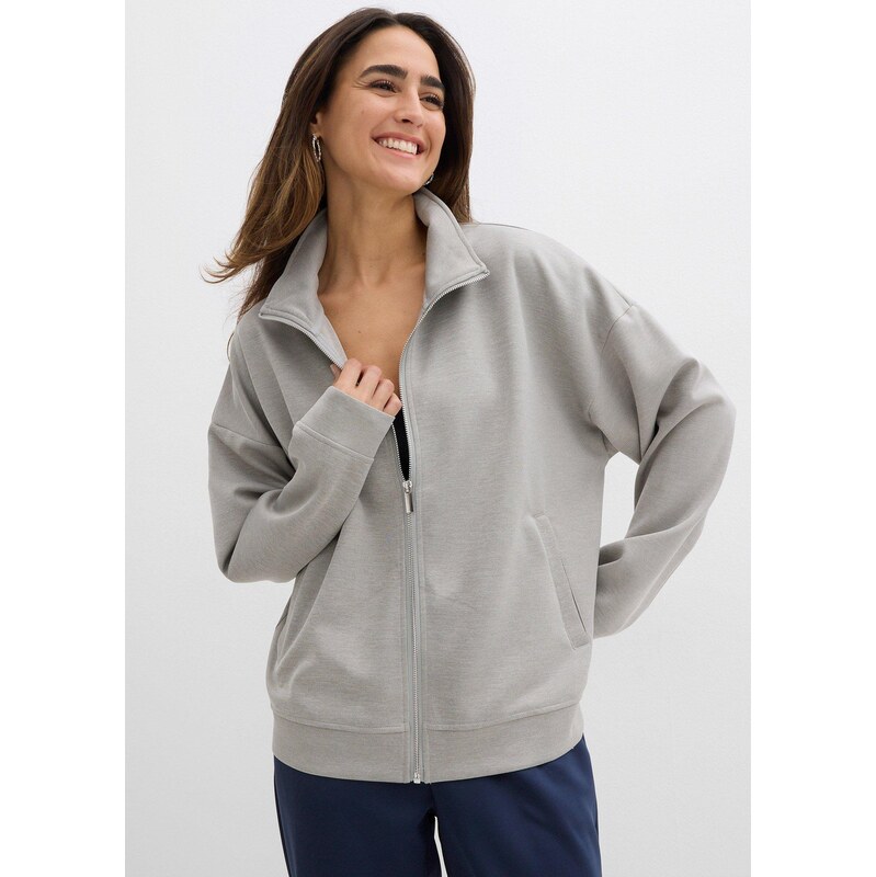 bonprix Úpletový sveter na zips, farba šedá 65262435