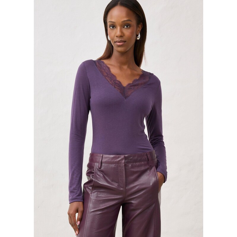 bonprix Tričko s vlnou, farba fialová 65262496