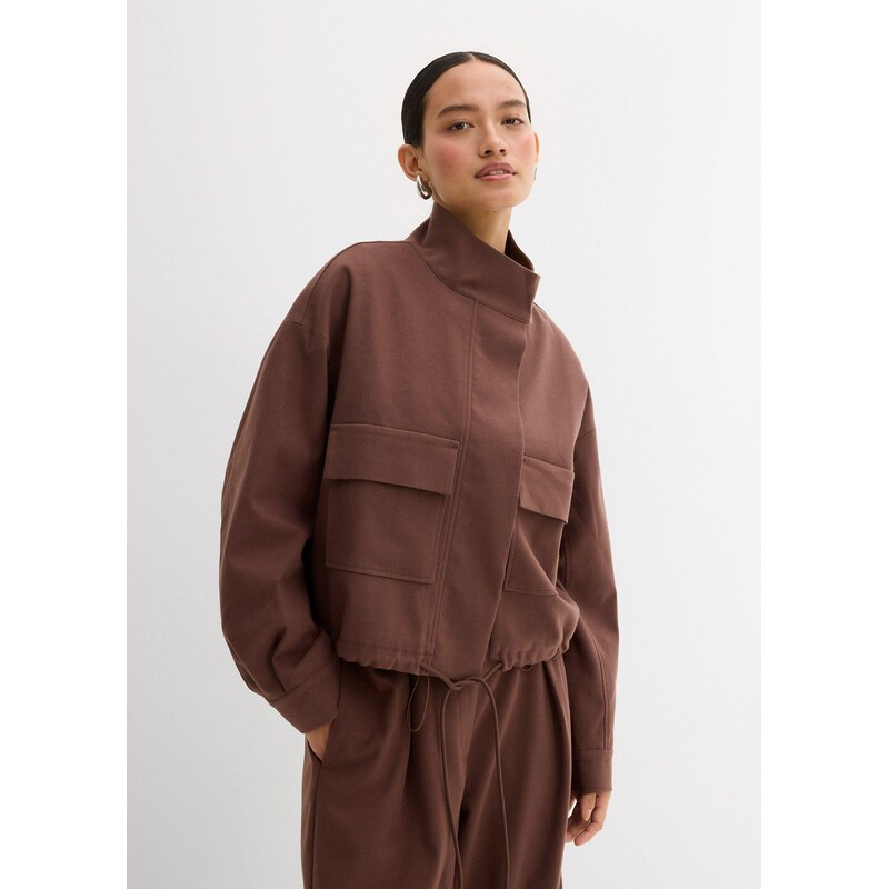 bonprix Prechodná bunda, krátka, z viskózového mixu, farba hnedá 65262643