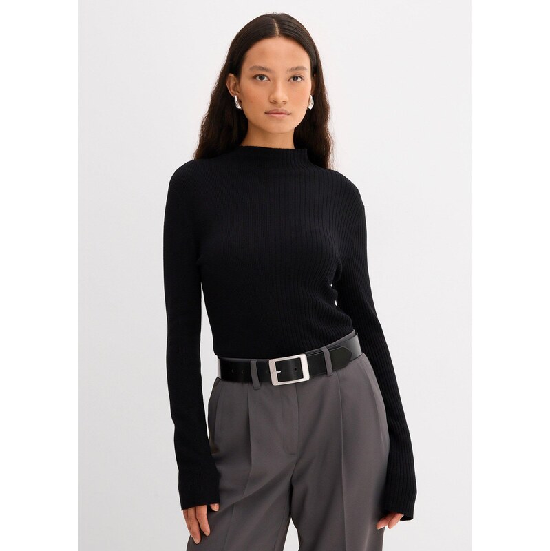 bonprix Vrúbkované tričko z viskózového mixu, farba čierna 65262685