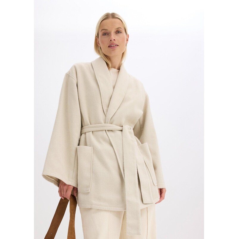 bonprix Bunda vo vlnenom vzhľade, farba béžová 65262906