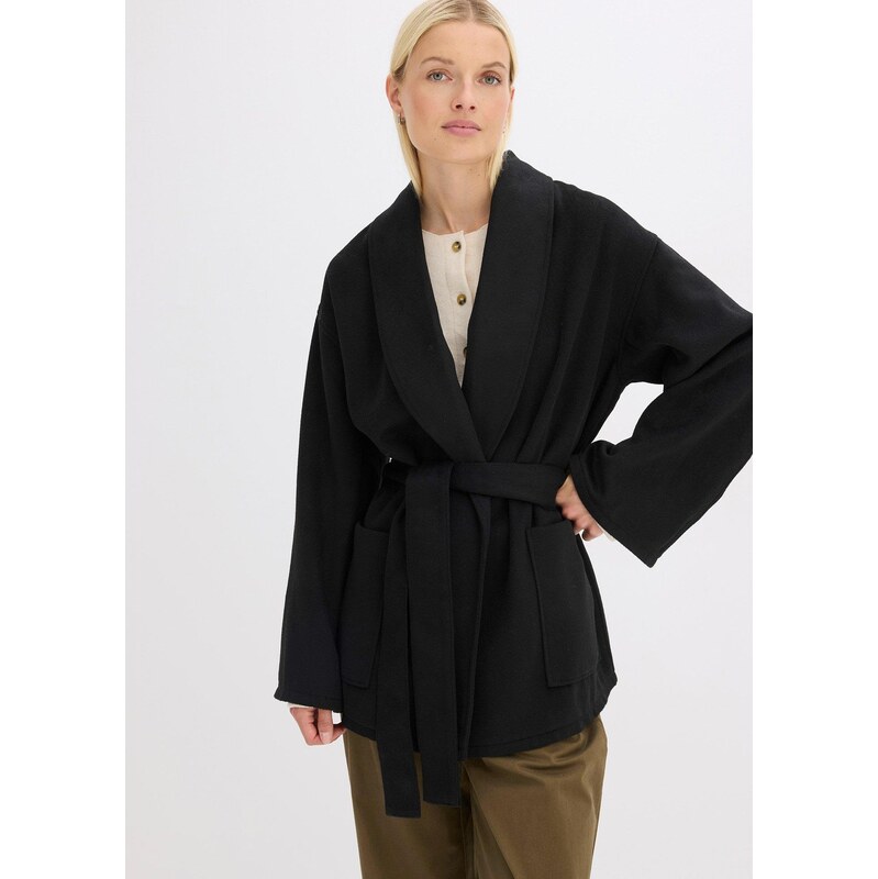 bonprix Bunda vo vlnenom vzhľade, farba čierna 65262907