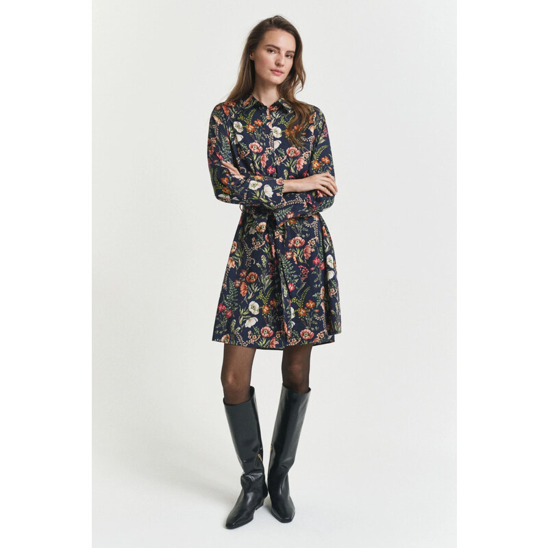 ŠATY GANT FLORAL PRINT VISCOSE SHIRT DRESS EVENING BLUE 65201040