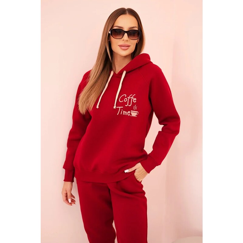 Polski Komplet dámsky bavlnený zateplený s potlačou bordový 65265529