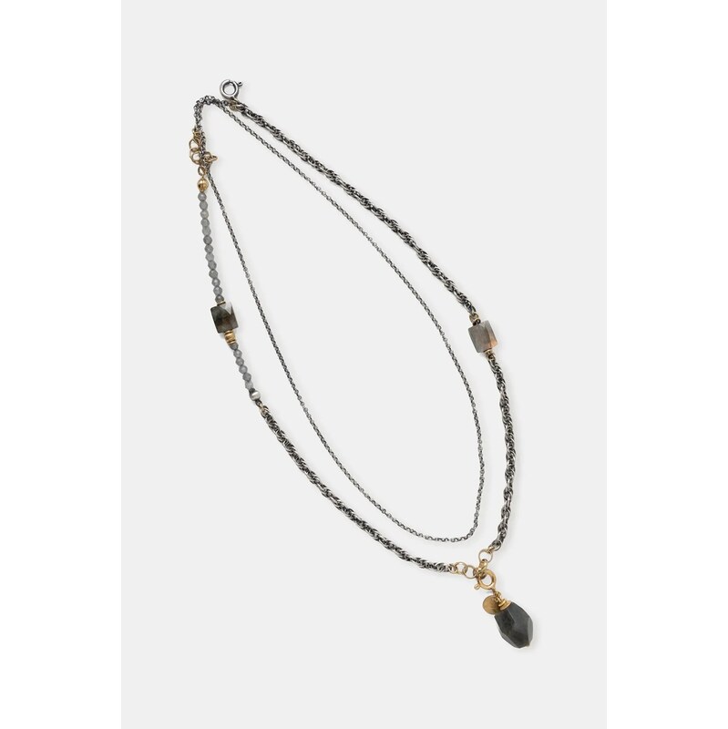 Náhrdelník s labradoritom, ručne vyrobený zo striebra s pozláteným 65275049