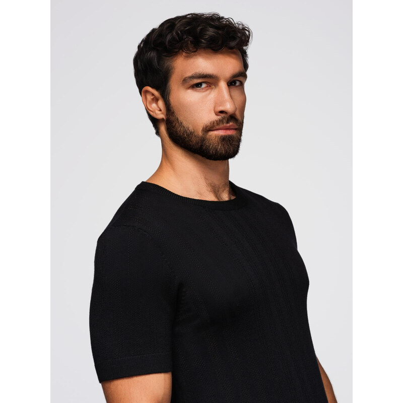 Ombre Mens openwork sweater with round neckline and short sleeves - 64794246