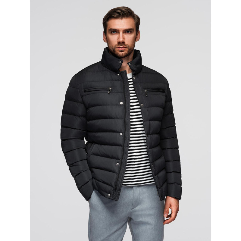 Ombre Mens quilted jacket with stand-up collar and chest zips - black 65304621
